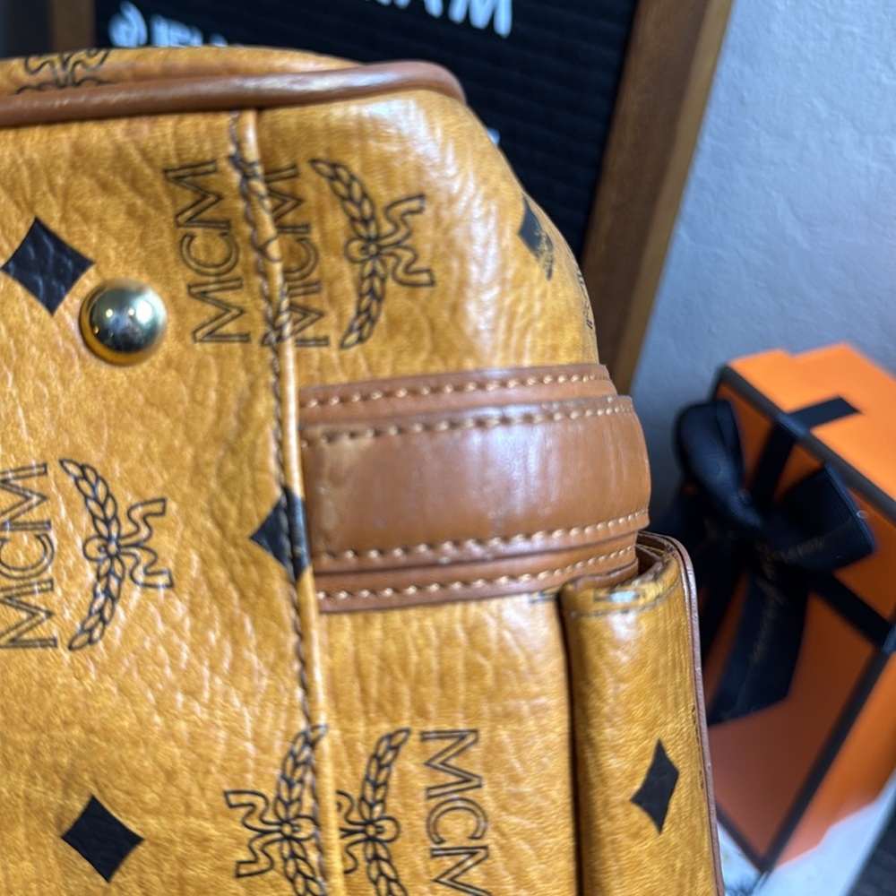 !!!!SOLD!!!! MCM Tan and Brown Satchel with Iconic Monogram - Picture 12 of 17